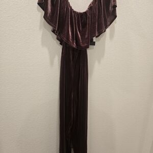 Eloquii Velvet Off-Shoulder Jumpsuit in Rich Burgundy